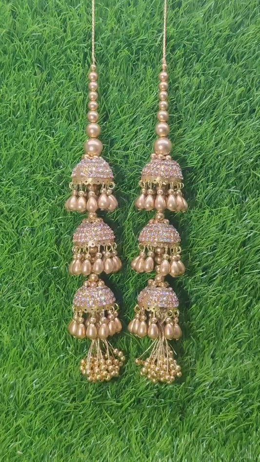 Gold Glass beaded Blouse Lahenga Latkan Tassels, home décor, hanging for Handbags, Indian Sewing Latkan for Saree, Dupatta