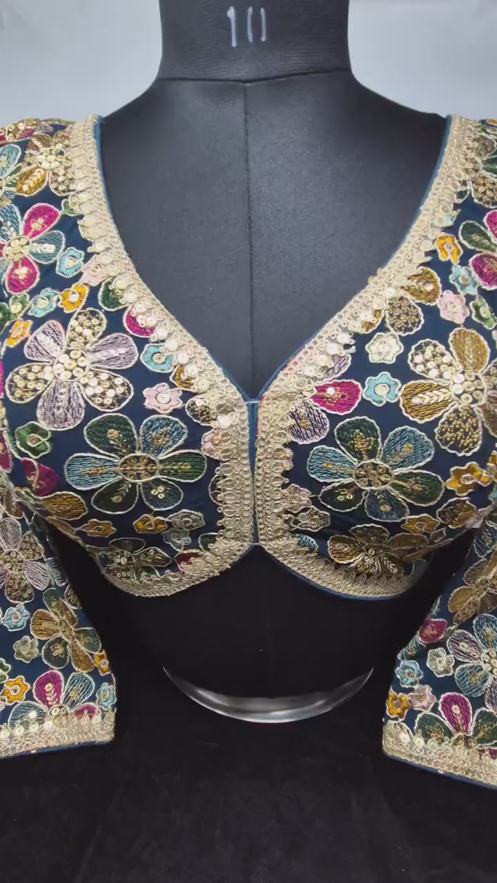Indian designer Dark Green color Sequin Embroidered stitched blouse, Readymade Indian Bridal Saree Blouse, latest design blouse for women