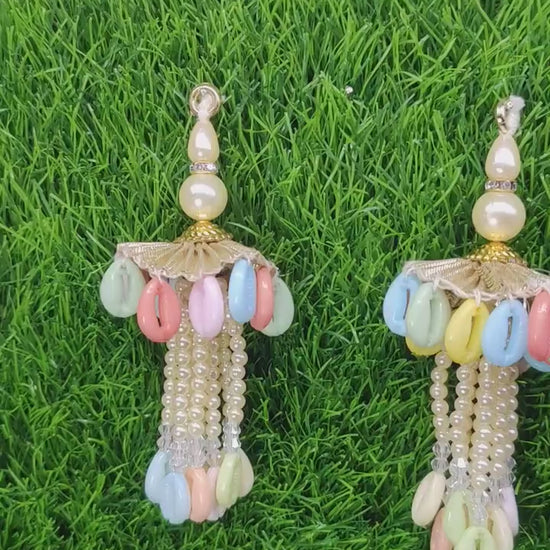 10 cm 2 pc Multicolor cowrie beaded Tassels, home décor, lamp shades tassels, Hanging for Handbags, Indian Saree, Dupatta, Blouse latkan