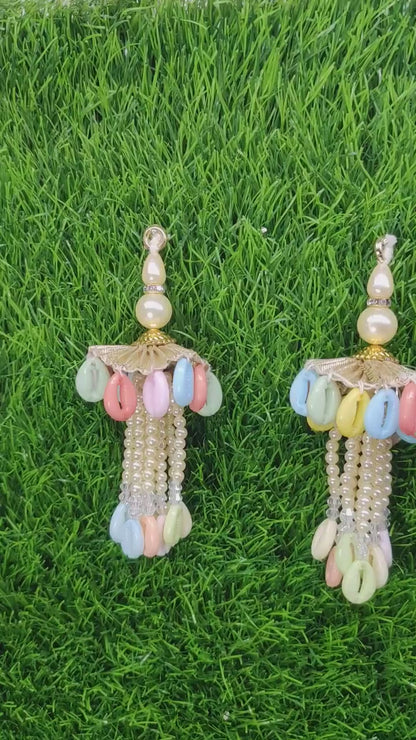 10 cm 2 pc Multicolor cowrie beaded Tassels, home décor, lamp shades tassels, Hanging for Handbags, Indian Saree, Dupatta, Blouse latkan