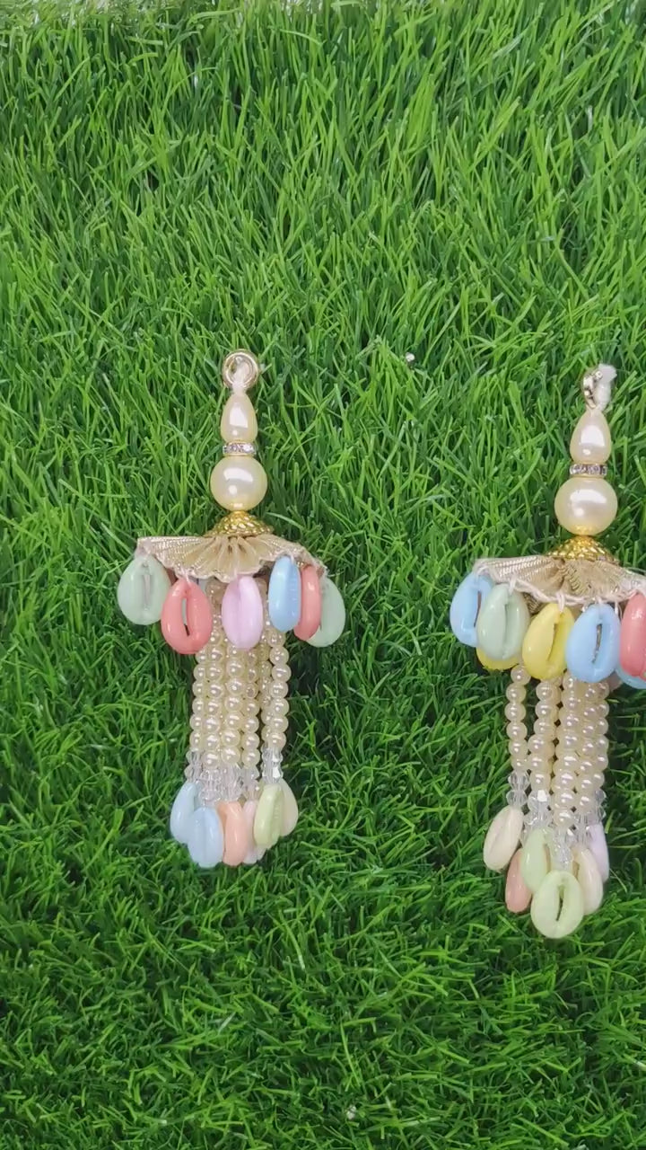 10 cm 2 pc Multicolor cowrie beaded Tassels, home décor, lamp shades tassels, Hanging for Handbags, Indian Saree, Dupatta, Blouse latkan