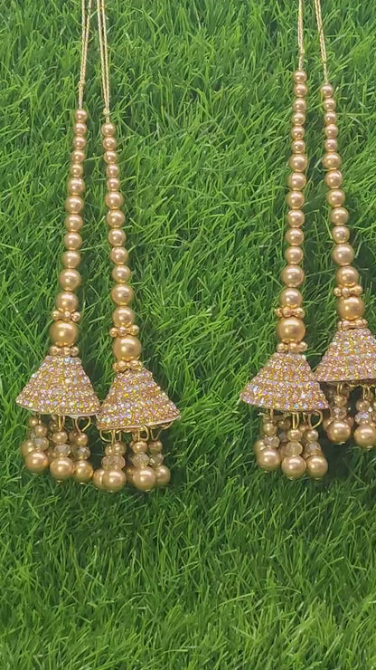 Golden Beaded Blouse Lahenga Latkan Tassels, home décor, hanging for Handbags, Indian Sewing Latkan for Saree, Dupatta