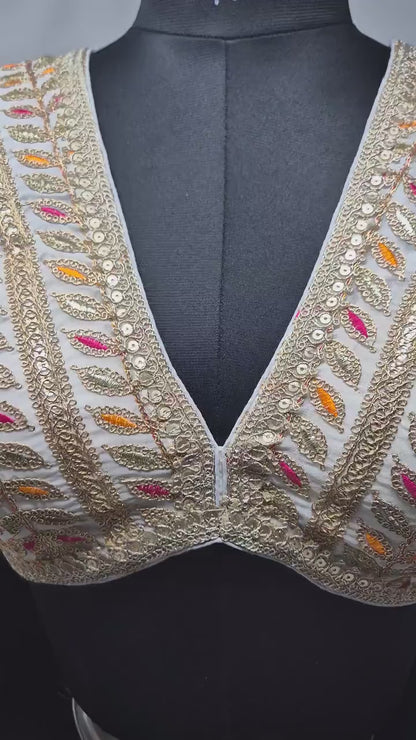 Indian designer Off White color Sequin Embroidered stitched blouse, Readymade Indian Bridal Saree Blouse, latest design blouse for women