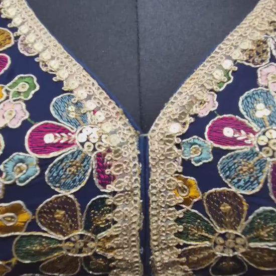 Indian designer Blue color Sequin Embroidered stitched blouse, Readymade Indian Bridal Saree Blouse, latest design blouse for women