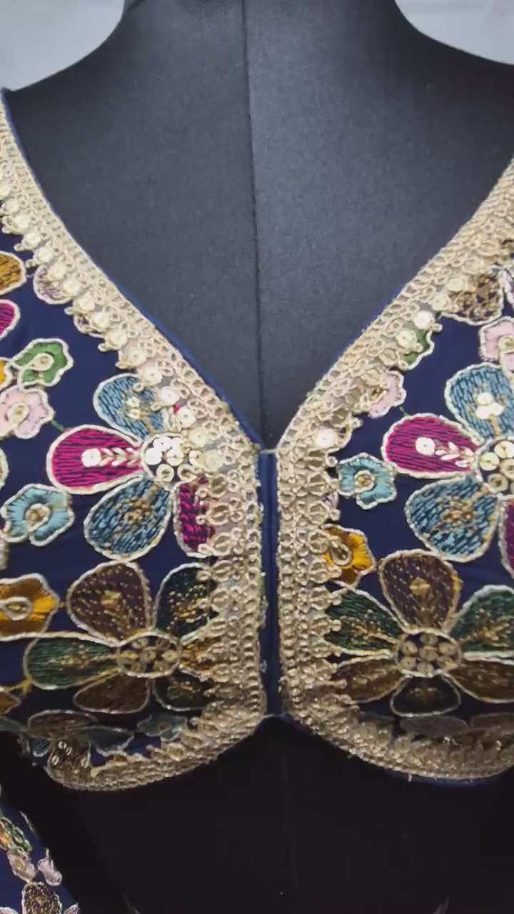 Indian designer Blue color Sequin Embroidered stitched blouse, Readymade Indian Bridal Saree Blouse, latest design blouse for women