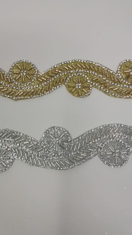 3 Yard 3.0 cm wide Decorative Glass & Beaded cut work Bridal Dress Belt Wedding ribbon  Indian Laces Costume Crafting Sewing home décor