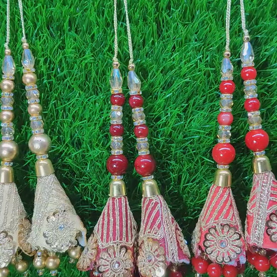 Gold/ Maroon/ Red Indian Beaded Tassel for Saree Blouse Lehenga Embellished HandBags Dupatta Decorative dress Latkan for Women 1 Pair