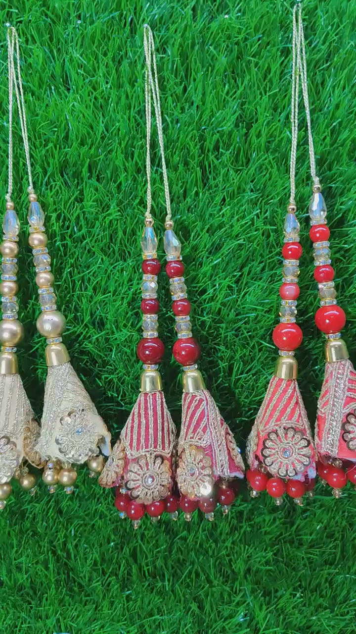 Gold/ Maroon/ Red Indian Beaded Tassel for Saree Blouse Lehenga Embellished HandBags Dupatta Decorative dress Latkan for Women 1 Pair