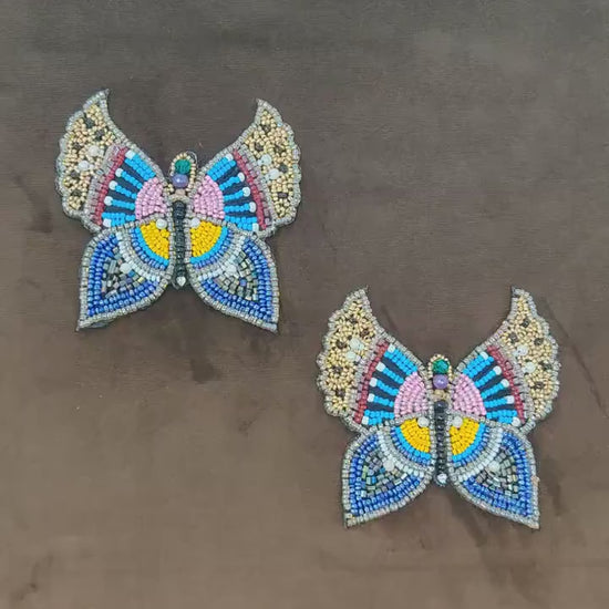 Handmade Indian Beaded Multi color Butterfly Shoulder Applique Patch Sewing Embellishment for Dresses, Cushions, Crafting, and Bags, 1 Piece