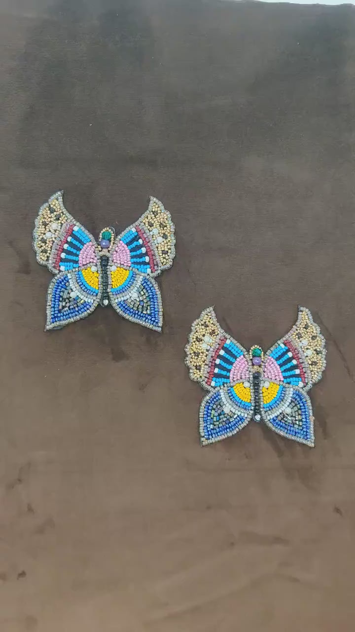 Handmade Indian Beaded Multi color Butterfly Shoulder Applique Patch Sewing Embellishment for Dresses, Cushions, Crafting, and Bags, 1 Piece