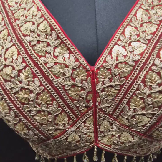 Indian designer Red color Sequin zari Embroidered stitched blouse, Readymade Indian Bridal Saree Blouse, latest design blouse for women