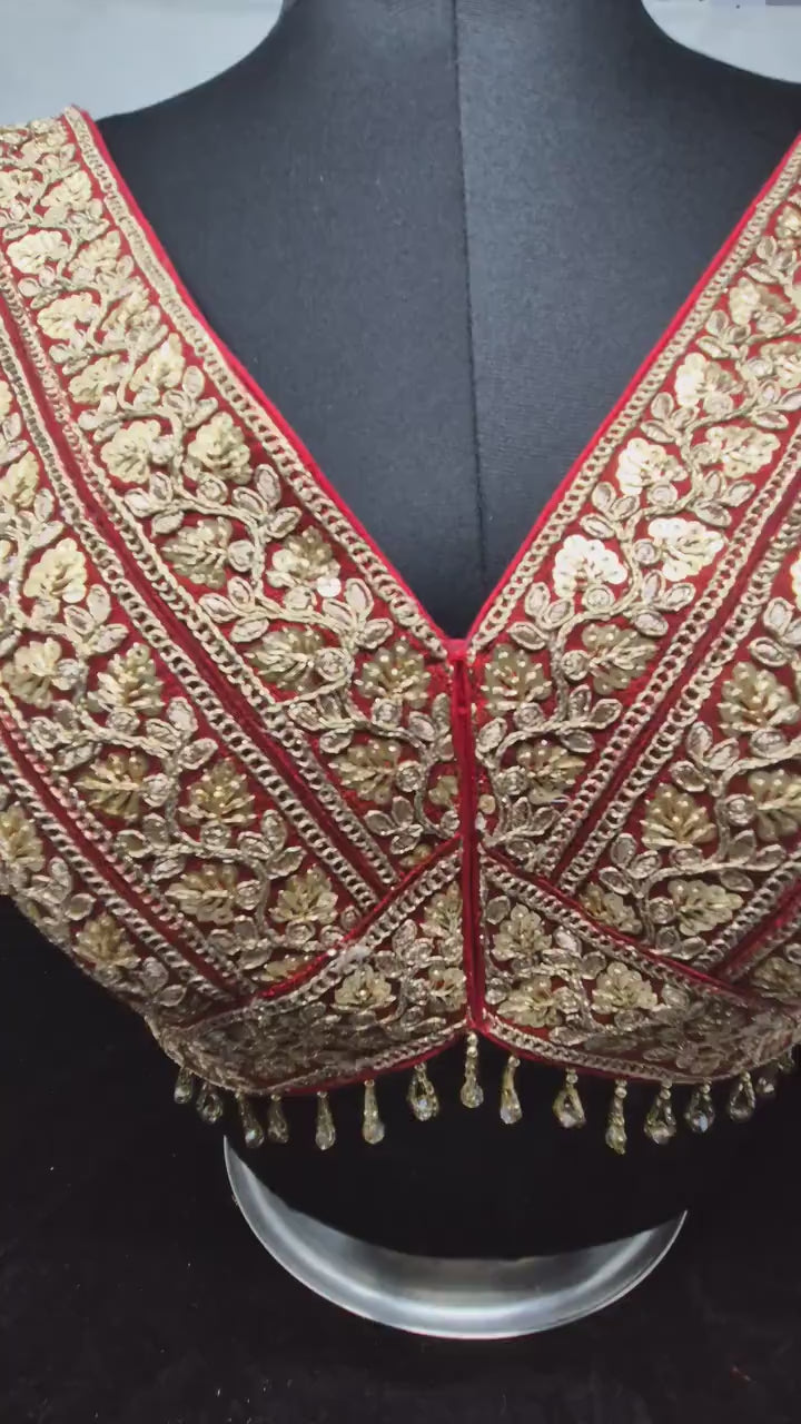 Indian designer Red color Sequin zari Embroidered stitched blouse, Readymade Indian Bridal Saree Blouse, latest design blouse for women