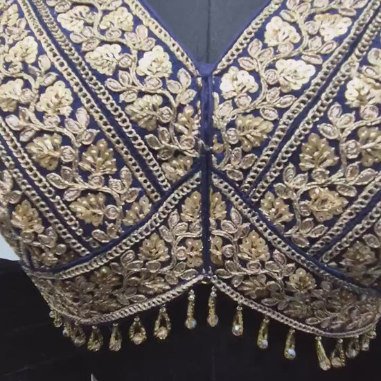 Indian designer Navy Blue color Sequin zari Embroidered stitched blouse Readymade Indian Bridal Saree Blouse, latest design blouse for women