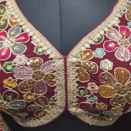 Indian designer Maroon color Sequin Embroidered stitched blouse, Readymade Indian Bridal Saree Blouse, latest design blouse for women