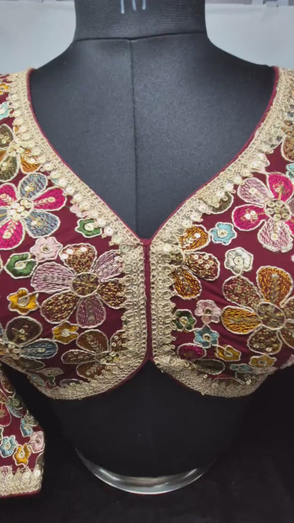 Indian designer Maroon color Sequin Embroidered stitched blouse, Readymade Indian Bridal Saree Blouse, latest design blouse for women