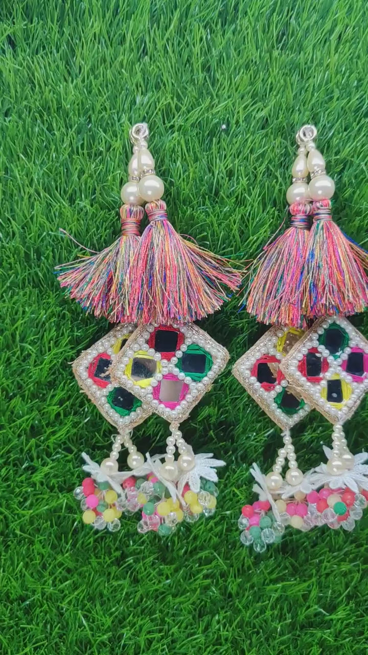 17 cm 2 pc Boho beaded Fringed Tassels, home décor, lamp shades tassels, Hanging for Handbags, Indian Saree, Dupatta, Lehenga Blouse latkan