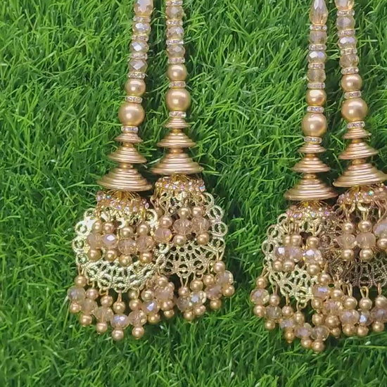 Gold Indian Beaded Tassel for Saree Blouse Lehenga Embellished HandBags Dupatta Decorative dress Latkan for Women 1 Pair