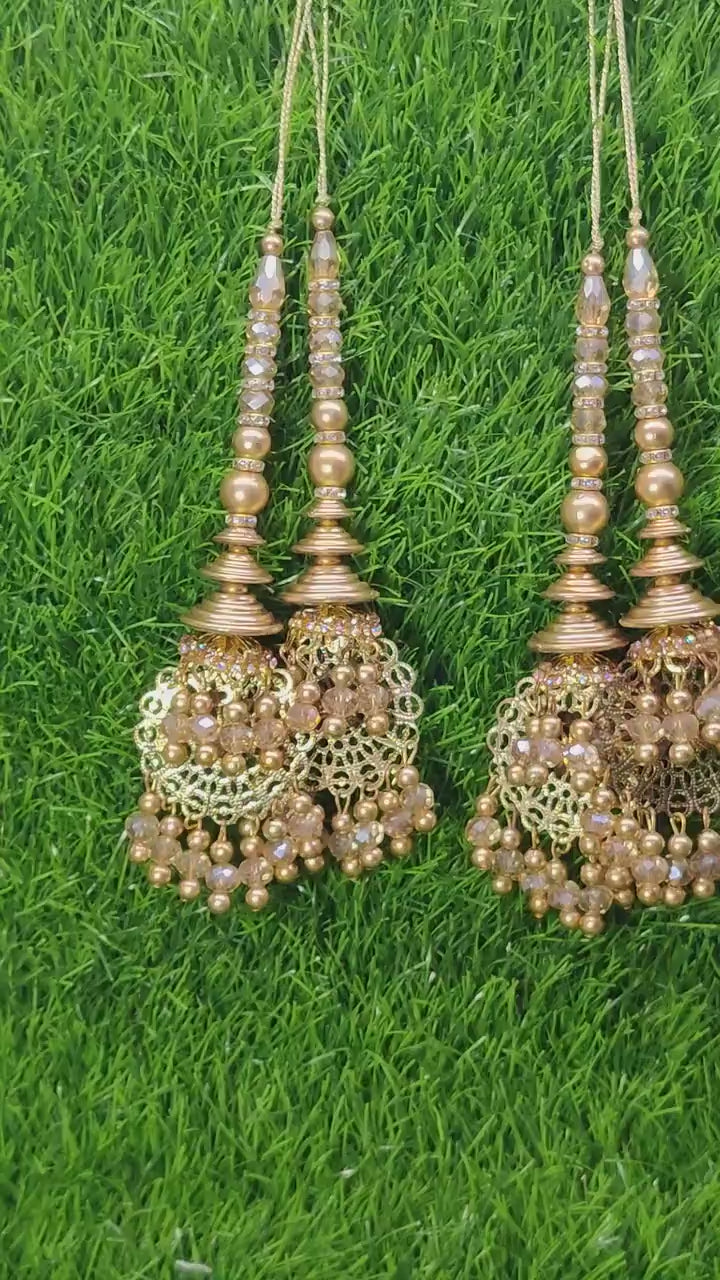 Gold Indian Beaded Tassel for Saree Blouse Lehenga Embellished HandBags Dupatta Decorative dress Latkan for Women 1 Pair