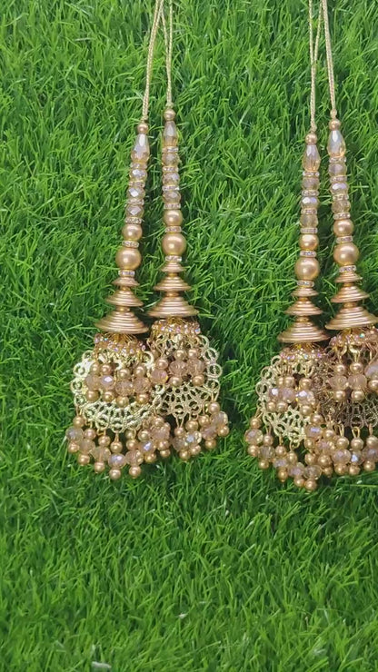 Gold Indian Beaded Tassel for Saree Blouse Lehenga Embellished HandBags Dupatta Decorative dress Latkan for Women 1 Pair