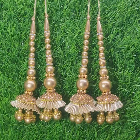 Gold Indian Beaded Tassel for Saree Blouse Lehenga Embellished HandBags Dupatta Decorative dress Latkan for Women 1 Pair