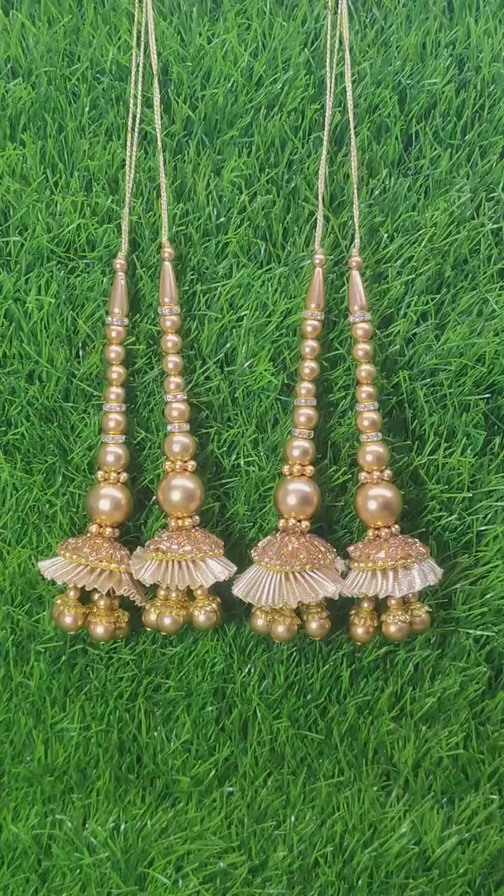 Gold Indian Beaded Tassel for Saree Blouse Lehenga Embellished HandBags Dupatta Decorative dress Latkan for Women 1 Pair