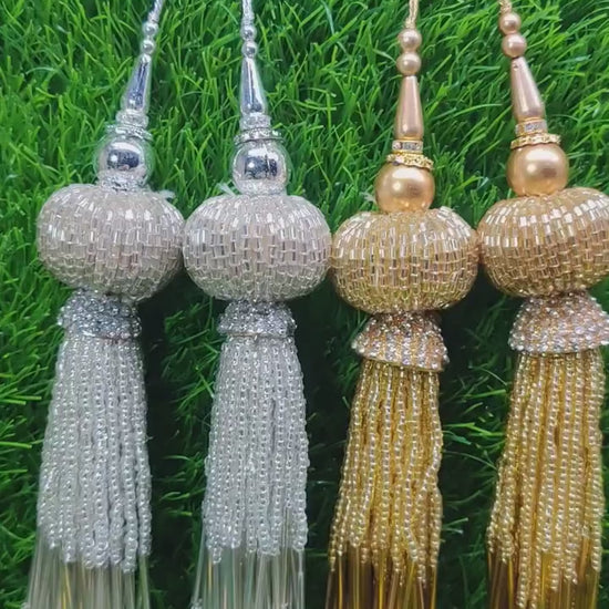 Gold/ Silver cut dana Beaded pearl Tassel for Saree Blouse Lehenga Embellished HandBags Dupatta Decorative Bridal Wedding dress Latkan