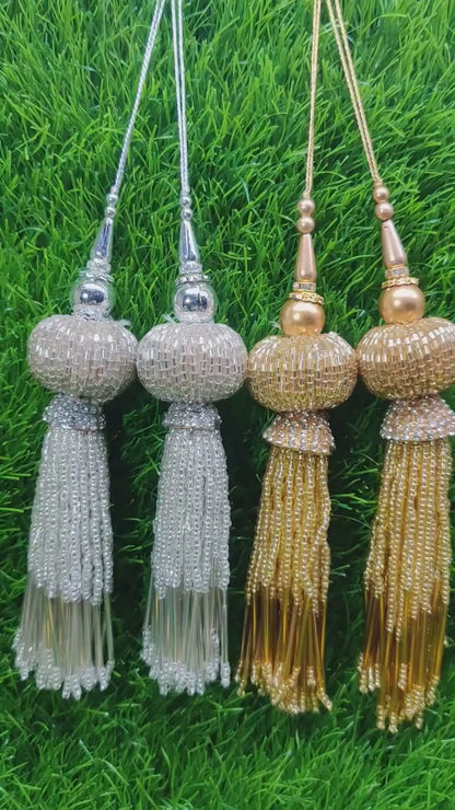 Gold/ Silver cut dana Beaded pearl Tassel for Saree Blouse Lehenga Embellished HandBags Dupatta Decorative Bridal Wedding dress Latkan