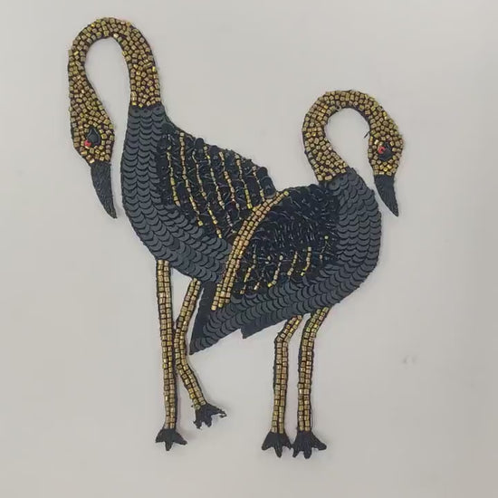Handmade Indian Beaded Swan Shoulder Applique Patch - Sewing Embellishment for Dresses, Cushions, Crafting, and Bags, 1 Piece