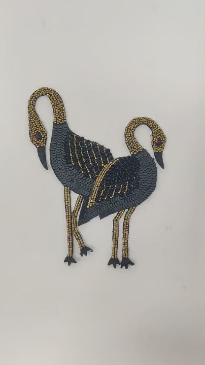 Handmade Indian Beaded Swan Shoulder Applique Patch - Sewing Embellishment for Dresses, Cushions, Crafting, and Bags, 1 Piece