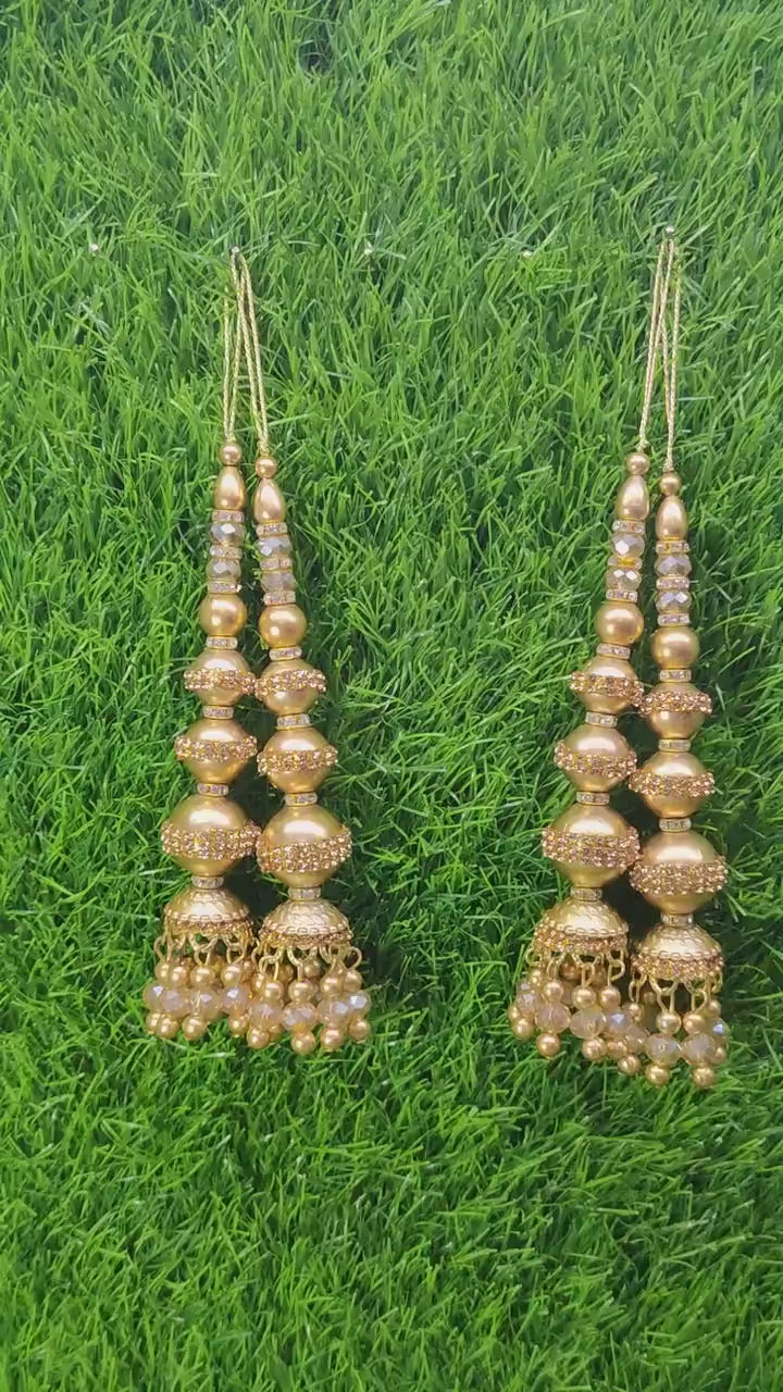 Gold Indian Beaded Tassel for Saree Blouse Lehenga Embellished HandBags Dupatta Decorative dress Latkan for Women 1 Pair