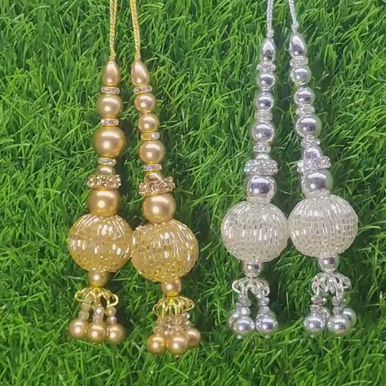 Gold/ Silver Indian Beaded Tassel for Saree Blouse Lehenga Embellished HandBags Dupatta Decorative dress Latkan for Women 1 Pair