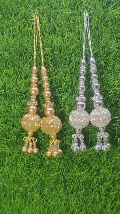 Gold/ Silver Indian Beaded Tassel for Saree Blouse Lehenga Embellished HandBags Dupatta Decorative dress Latkan for Women 1 Pair