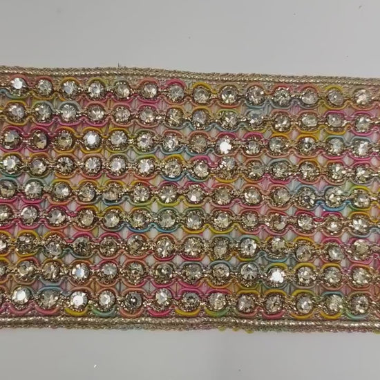 3 Yard 6.0 cm wide Decorative Multicolor Beaded Bridal Dress Belt Wedding ribbon Indian Laces Costume Crafting Sewing Sari Border home décor