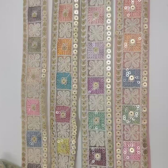 3 yard 3.5 cm wide Indian Saree Border Boho Lace Embroidery Ribbon Cushion Table runner curtains wedding Sewing Crafting Trim Headbands
