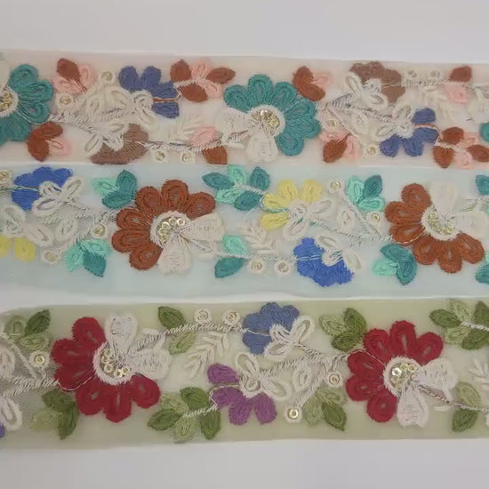 3 yard 4.0 cm wide Indian Saree Border Boho Lace Embroidery Ribbon Cushion Table runner curtains wedding Sewing Crafting Trim Headbands