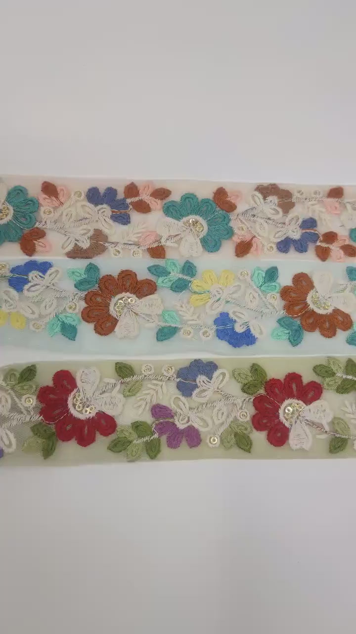 3 yard 4.0 cm wide Indian Saree Border Boho Lace Embroidery Ribbon Cushion Table runner curtains wedding Sewing Crafting Trim Headbands