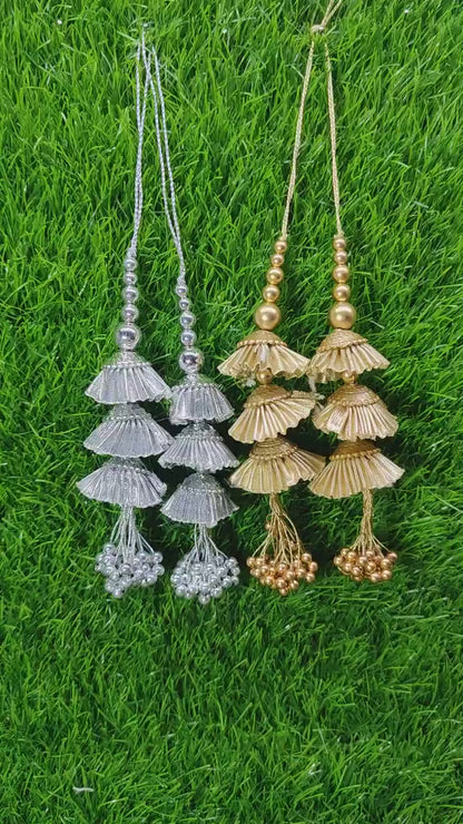 Silver/ Gold Indian Beaded Tassel for Saree Blouse Lehenga Embellished HandBags Dupatta Decorative dress Latkan for Women 1 Pair
