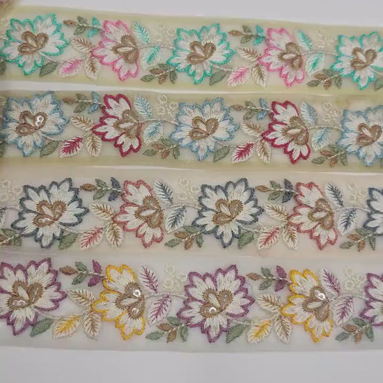 3 yard 4.0 cm wide Indian Saree Border Boho Lace Embroidery Ribbon Cushion Table runner curtains wedding Sewing Crafting Trim Headbands