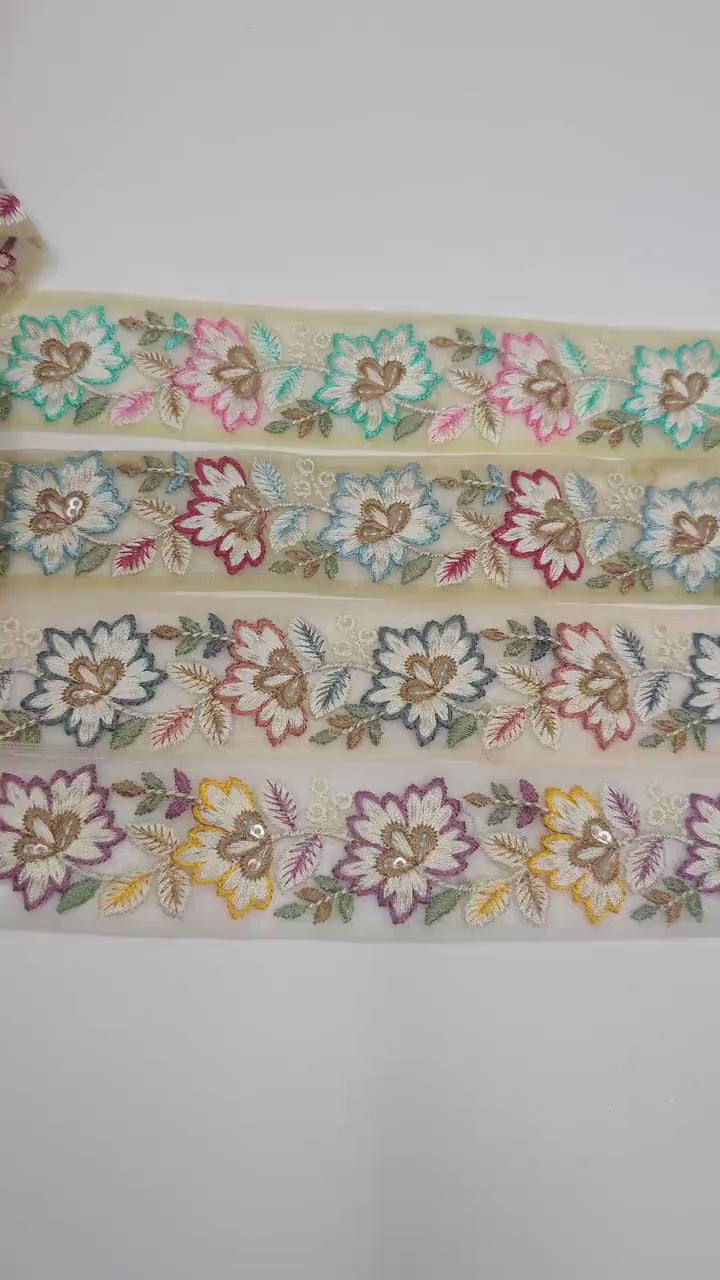 3 yard 4.0 cm wide Indian Saree Border Boho Lace Embroidery Ribbon Cushion Table runner curtains wedding Sewing Crafting Trim Headbands