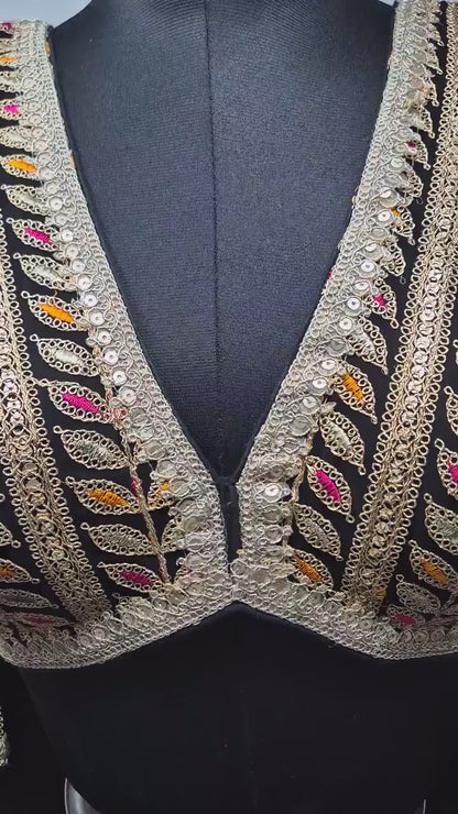 Indian designer Black color Sequin Embroidered stitched blouse, Readymade Indian Bridal Saree Blouse, latest design blouse for women