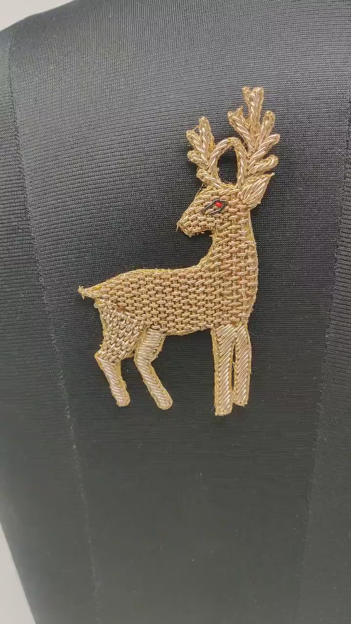 Handmade Indian Beaded Reindeer Shoulder Applique Patch - Sewing Embellishment for Dresses, Cushions, Crafting, and Bags, 1 Pair
