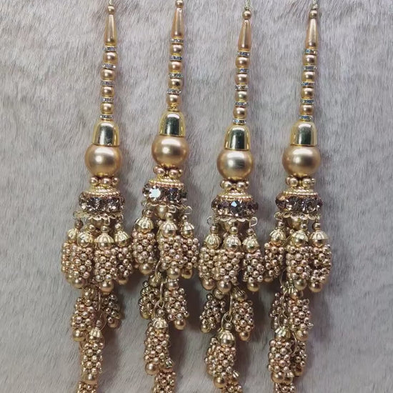 Indian Handmade Antique Golden Beaded Lehanga Latkan Tassels for Saree Blouse HandBags Dupatta Bridal Wedding dress for Women pair of 2 pcs