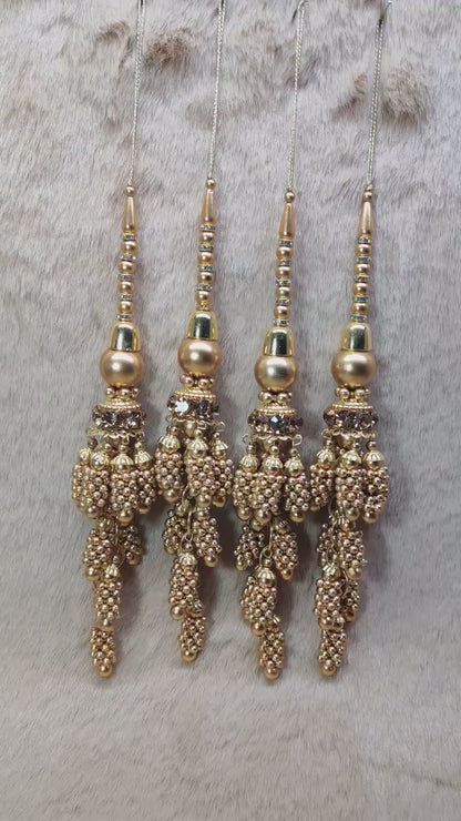 Indian Handmade Antique Golden Beaded Lehanga Latkan Tassels for Saree Blouse HandBags Dupatta Bridal Wedding dress for Women pair of 2 pcs