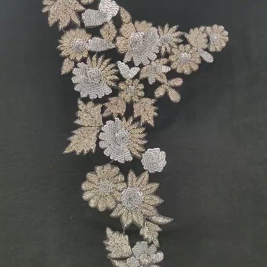 Handmade Indian Beaded Shoulder Applique Patch - Sewing Embellishment for Dresses, Cushions, Crafting, and Bags, 1 Piece