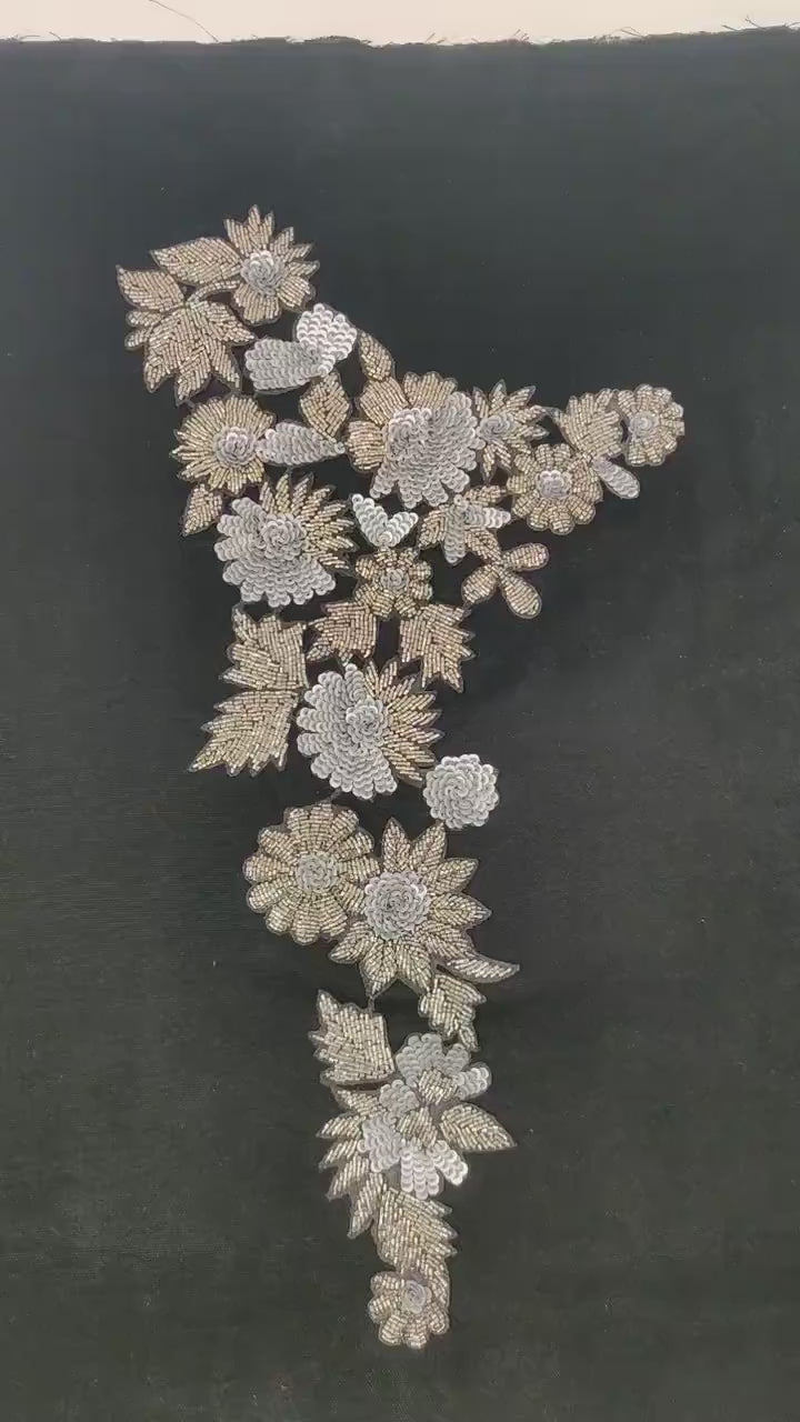 Handmade Indian Beaded Shoulder Applique Patch - Sewing Embellishment for Dresses, Cushions, Crafting, and Bags, 1 Piece