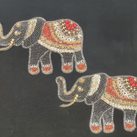 Handmade Indian Beaded Black Shoulder Applique Patch - Sewing Embellishment for Dresses, Cushions, Crafting, and Bags, 1 Piece