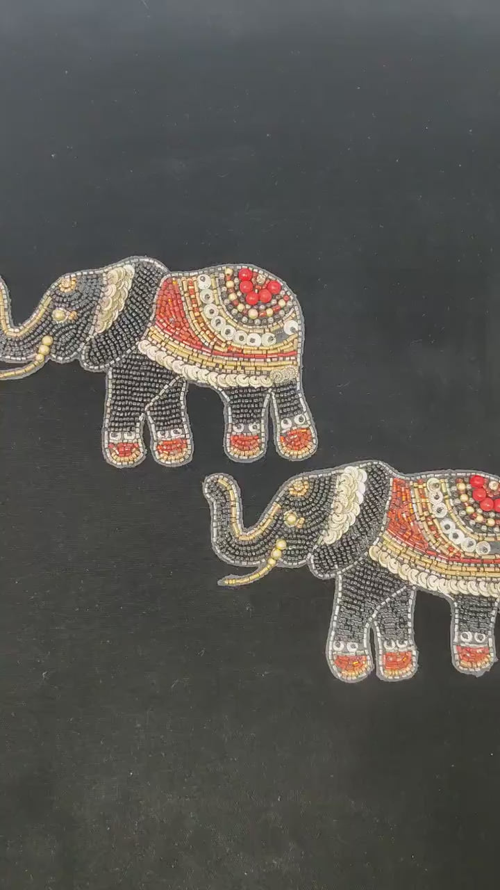 Handmade Indian Beaded Black Shoulder Applique Patch - Sewing Embellishment for Dresses, Cushions, Crafting, and Bags, 1 Piece
