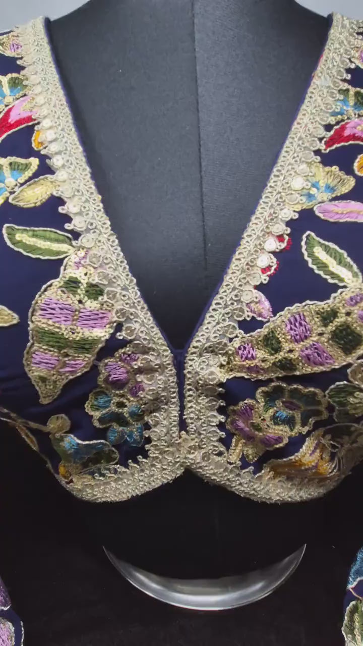 Indian designer Blue color Sequin Embroidered stitched blouse, Readymade Indian Bridal Saree Blouse, latest design blouse for women