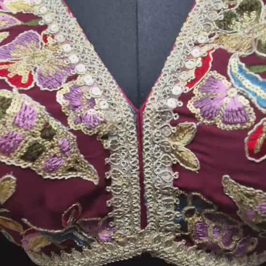 Indian designer Maroon color Sequin Embroidered stitched blouse, Readymade Indian Bridal Saree Blouse, latest design blouse for women