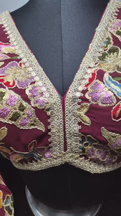 Indian designer Maroon color Sequin Embroidered stitched blouse, Readymade Indian Bridal Saree Blouse, latest design blouse for women